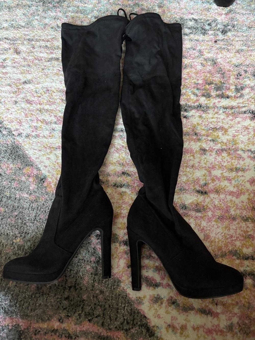 Miss Lola Black Over-the-Knee High Heel Boots